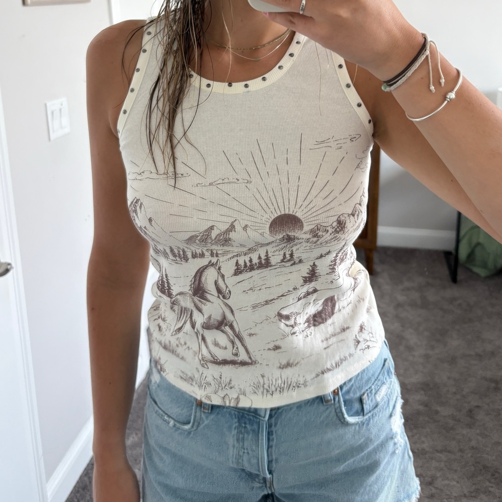 Western Fitted Embellished Tank Top